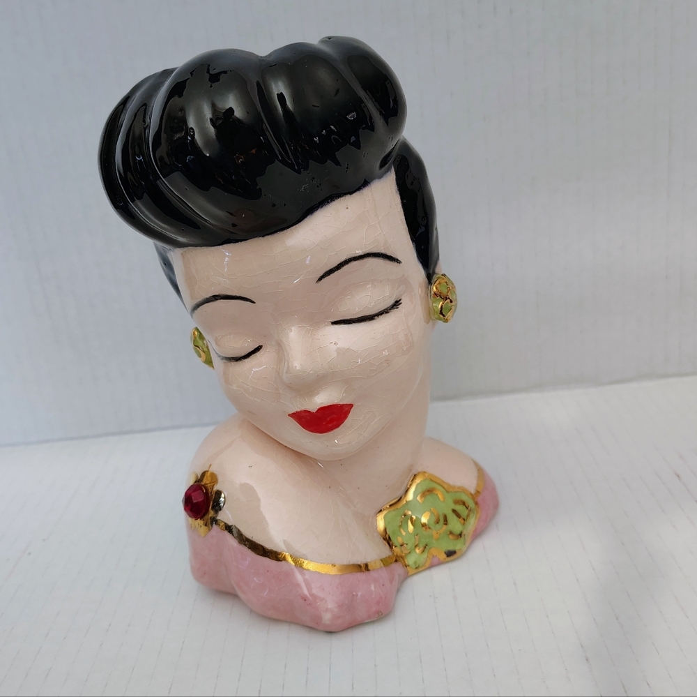 Lady Head Vase Hand Painted By "Barbara" in 1951